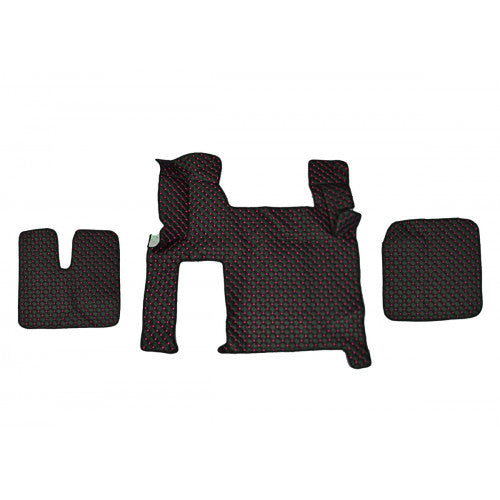 Tapis de sol en cuir synthétique (éco-cuir) noir – adapté pour MAN TGX 2020+, surpiqûres rouges