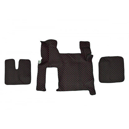 Tapis de sol en cuir synthétique (éco-cuir) noir – adapté pour MAN TGX 2020+, surpiqûres rouges