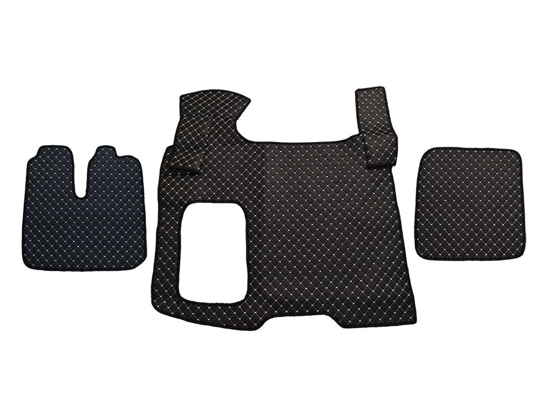 Black Eco Leather Floor Mats – suitable for MAN TGX, White Stitching