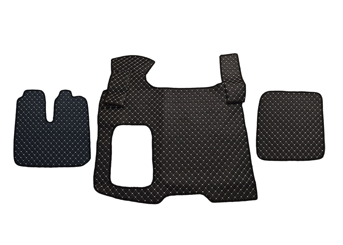 Tapis de sol noir en cuir synthétique (éco-cuir) – adapté pour MAN TGX, surpiqûres blanches
