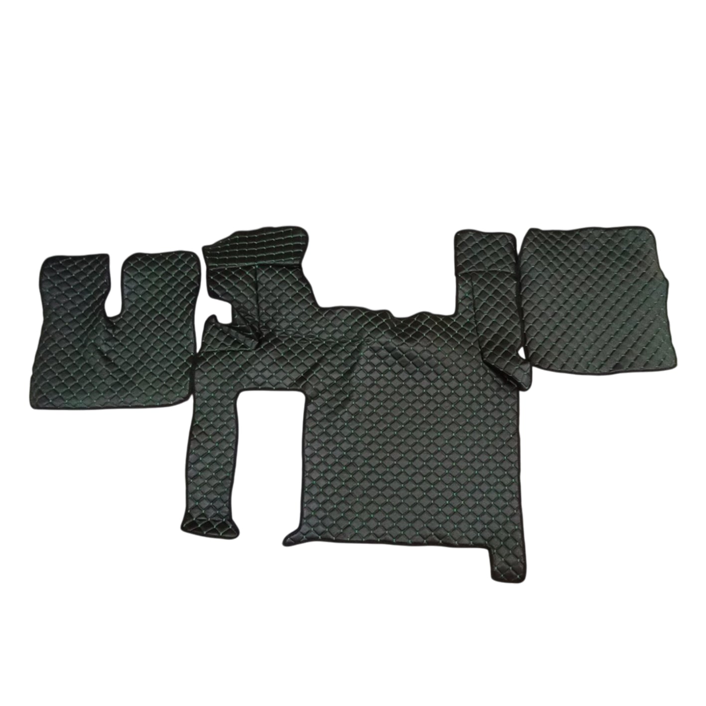 Black Eco Leather Floor Mats – suitable for MAN TGX, Green Stitching