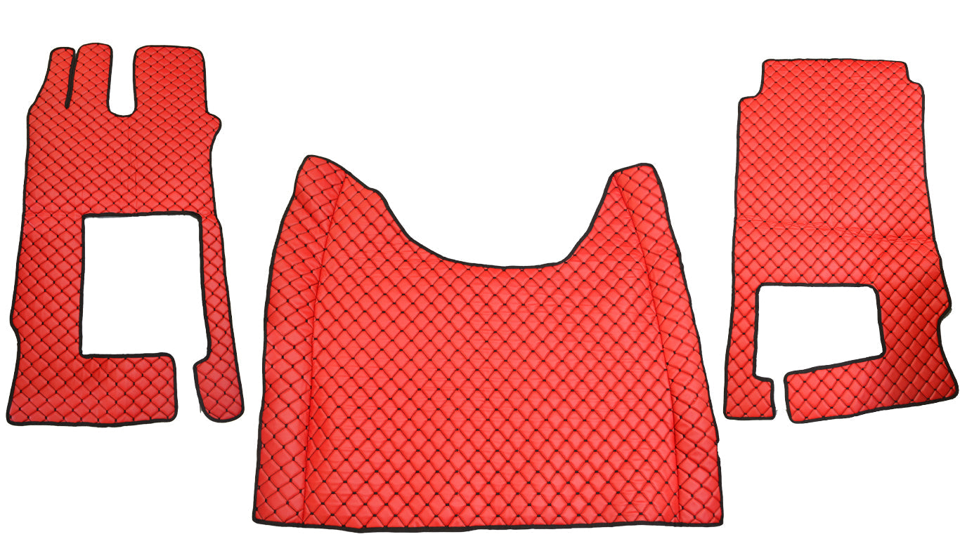 Tapis de sol en cuir synthétique (éco-cuir) rouge – adapté pour Mercedes Actros F, 2021+