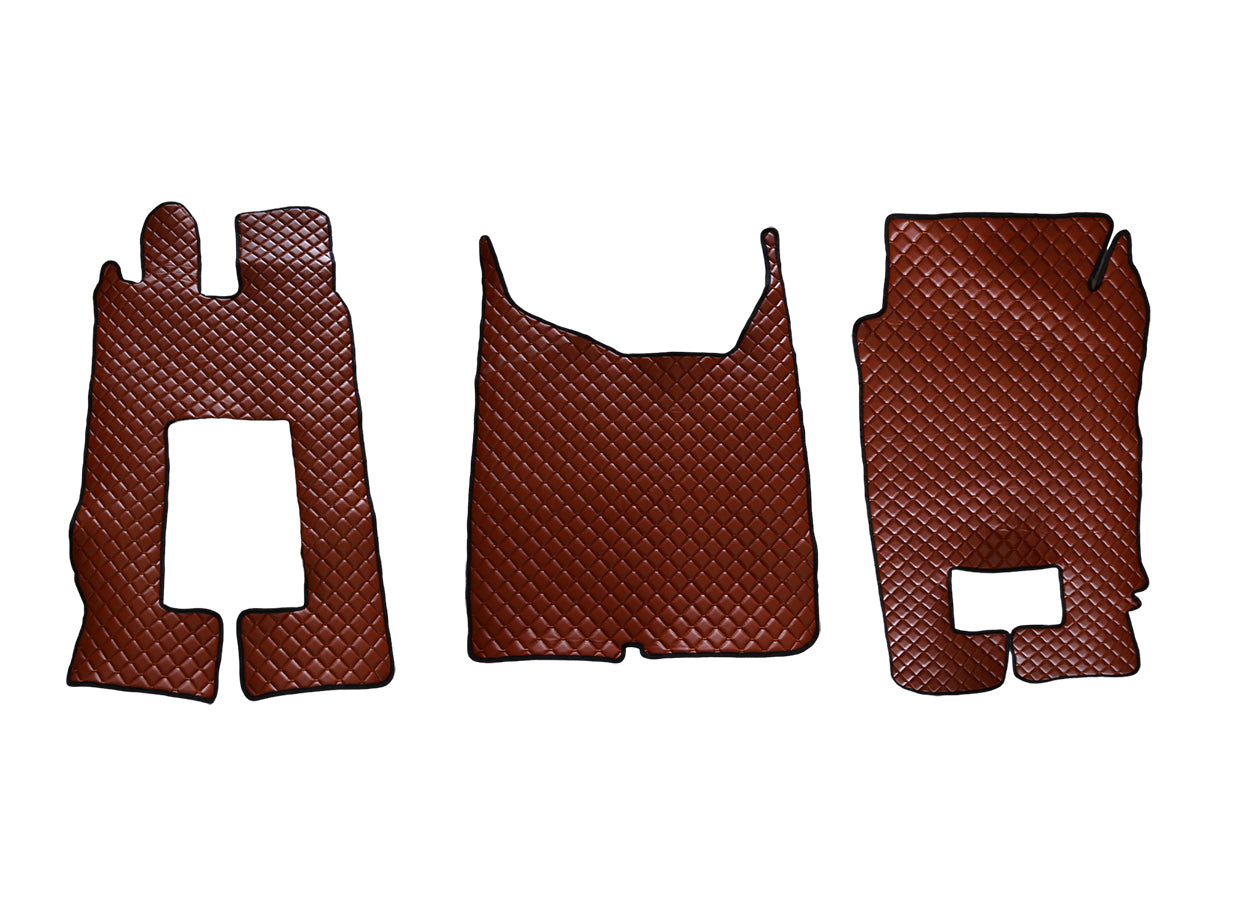Jeu de tapis de sol 3 pièces marron en cuir synthétique – adapté pour Mercedes Actros MP4 Tunnel