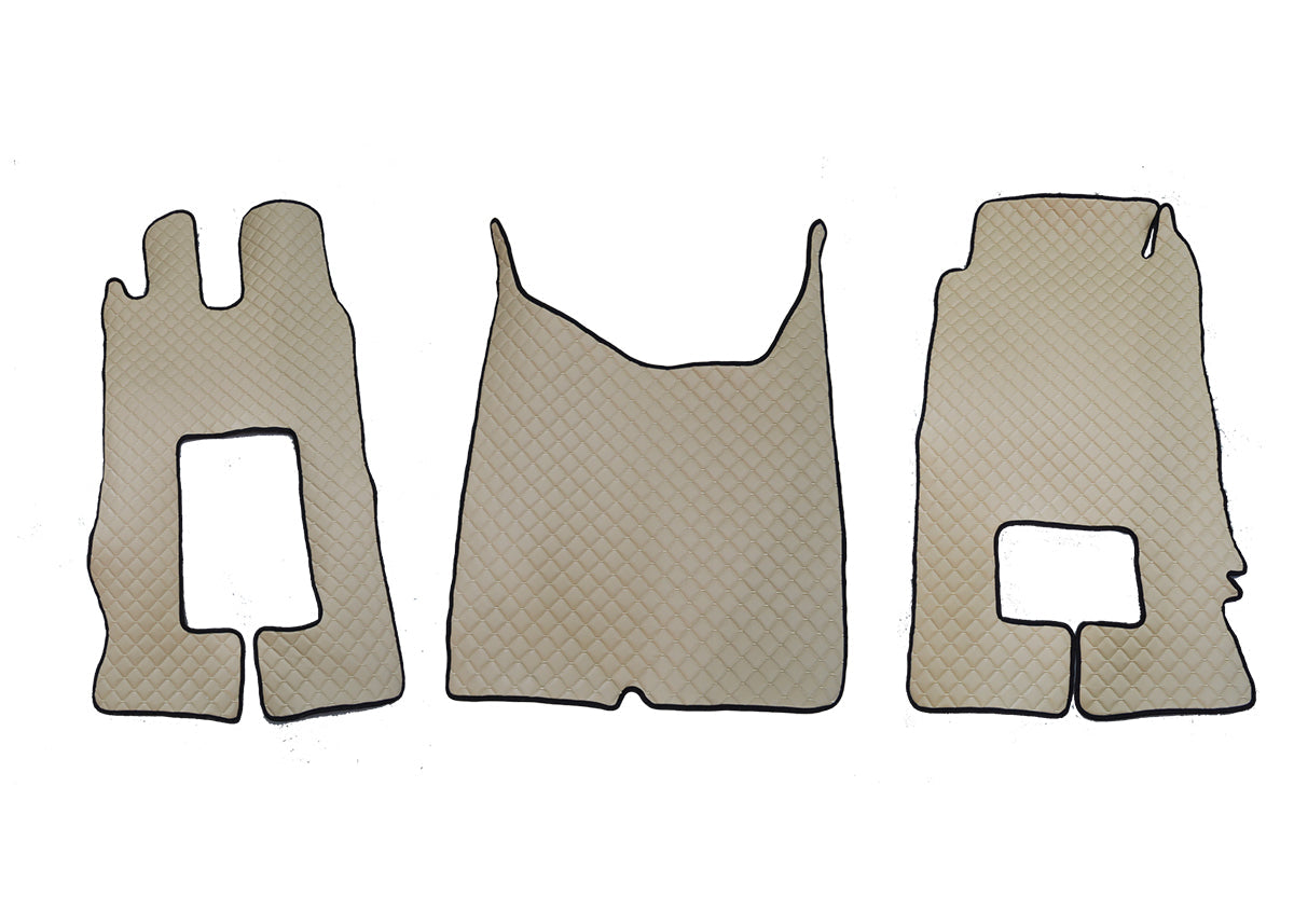 Jeu de tapis de sol beige en cuir synthétique (éco-cuir) – 3 pièces, adapté pour Mercedes Actros MP4 Tunnel