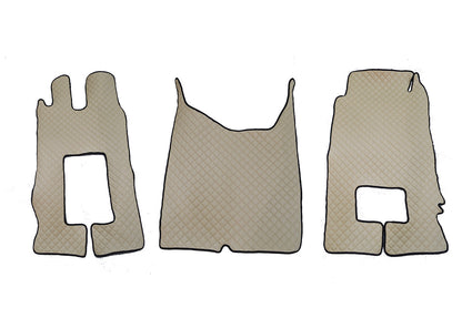 Jeu de tapis de sol beige en cuir synthétique (éco-cuir) – 3 pièces, adapté pour Mercedes Actros MP4 Tunnel
