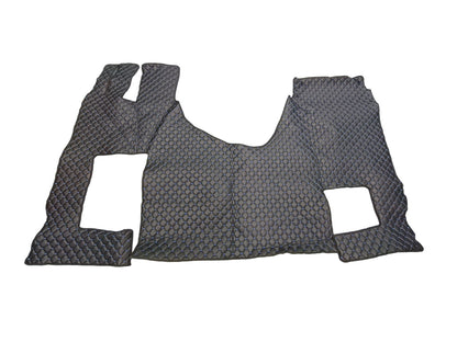 Tapis de sol en cuir synthétique (éco-cuir) noirs – adaptés pour Mercedes Actros Giga Space MP4/MP5, siège rabattable, surpiqûres bleues