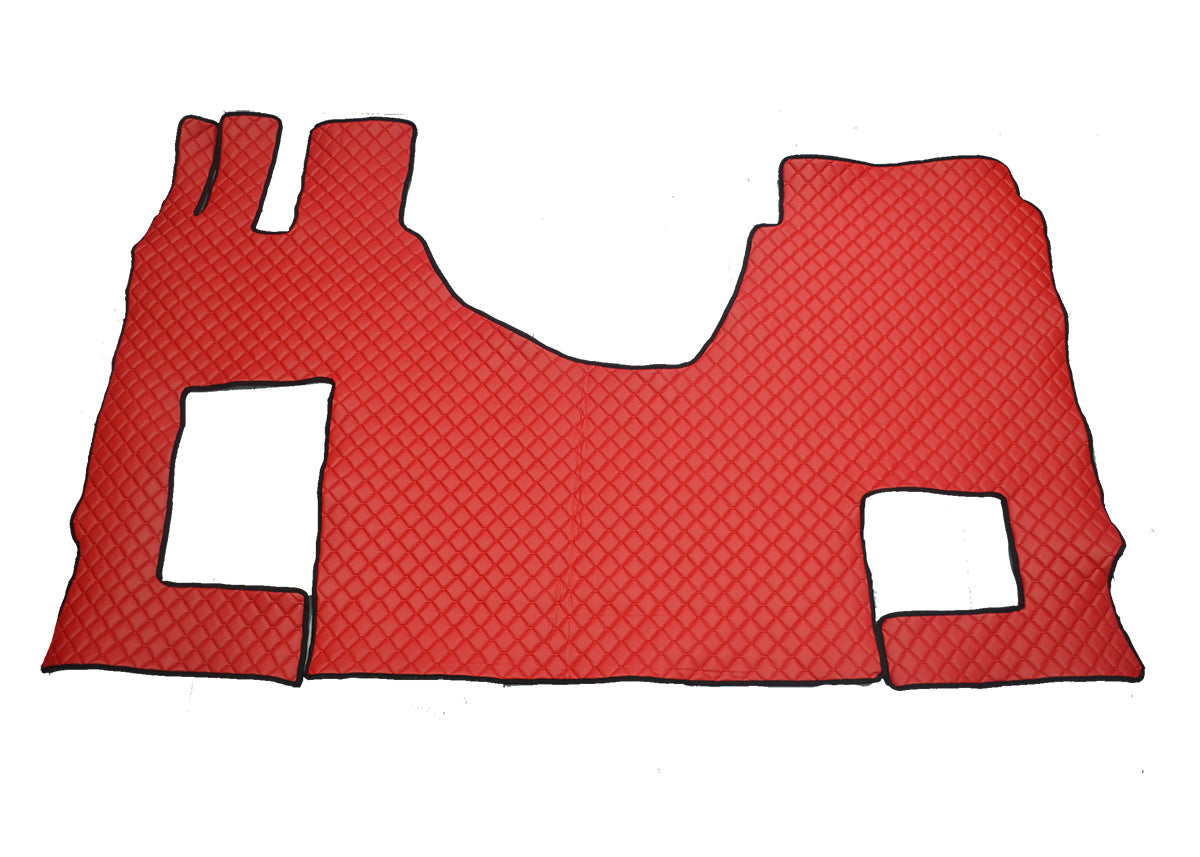 Tapis de sol en cuir synthétique (éco-cuir) rouge – adapté pour Mercedes Actros Giga Space MP4/MP5 avec siège passager rabattable