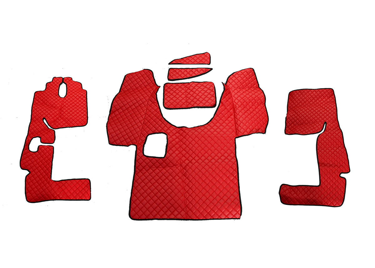 Tapis de sol en cuir synthétique (éco-cuir) rouge – adapté pour Mercedes Axor/Atego, boîte manuelle, 2005–2012