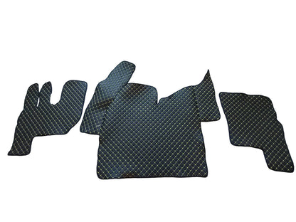 Tapis de sol en cuir synthétique (éco-cuir) noir – surpiqûres jaunes, adapté pour Renault T Tunnel 2021+
