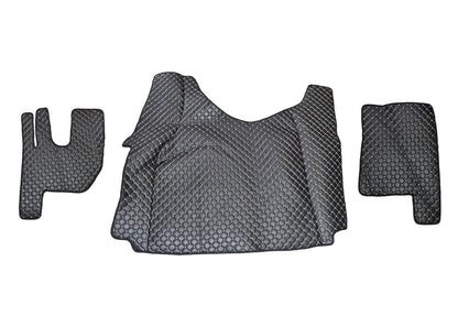 Tapis de sol en cuir synthétique (éco-cuir) noir – adapté pour Renault Gama T Tunnel, surpiqûres blanches