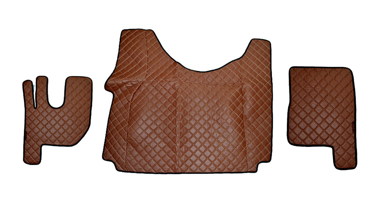 Tapis de sol marron en cuir synthétique (éco-cuir) – adapté pour tunnel Renault Gama T