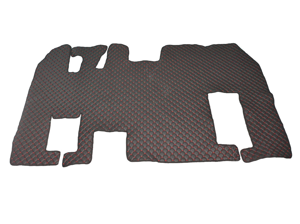 Tapis de sol en cuir synthétique (éco-cuir) noir – adapté pour Renault Magnum, surpiqûres rouges