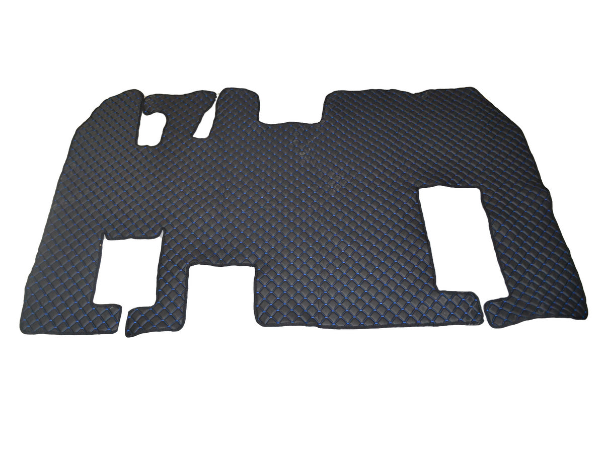 Tapis de sol en cuir synthétique (éco-cuir) noir – adapté pour Renault Magnum, surpiqûres bleues