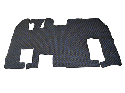 Tapis de sol en cuir synthétique (éco-cuir) noir – adapté pour Renault Magnum, surpiqûres bleues