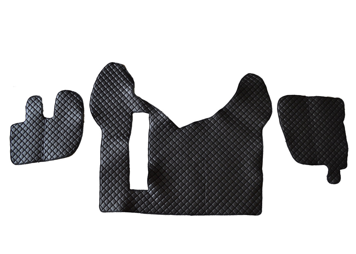 Tapis de sol en cuir synthétique (éco-cuir) noir – adapté pour Renault Premium, boîte automatique