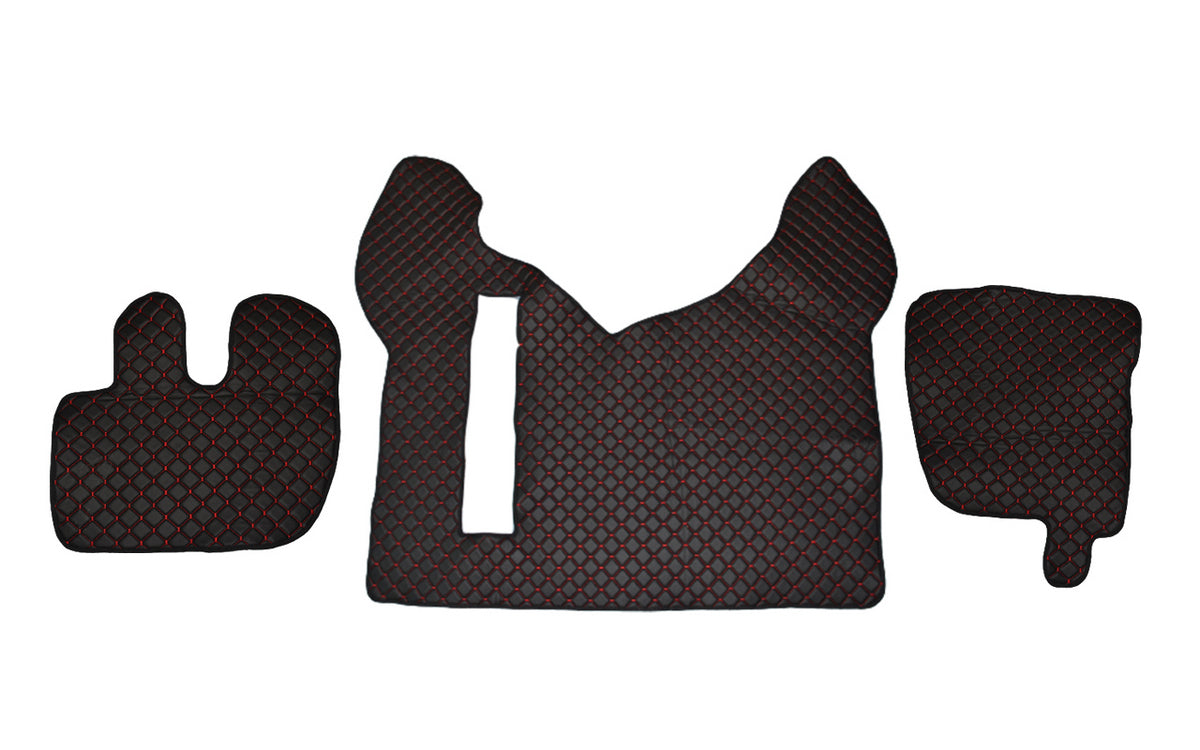 Tapis de sol en cuir synthétique (éco-cuir) noir – surpiqûres rouges, boîte automatique, adapté pour Renault Premium