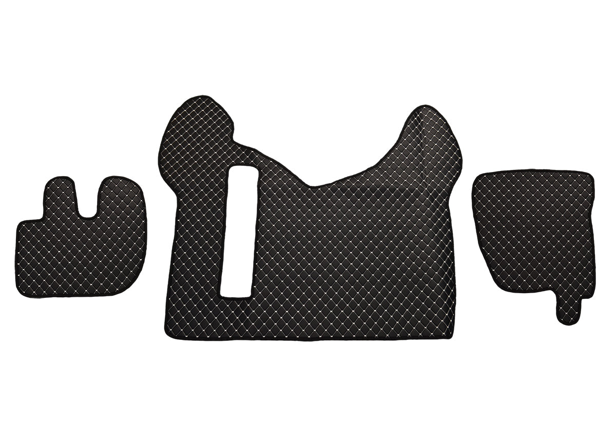 Tapis de sol en cuir synthétique (éco-cuir) noir – surpiqûres blanches adapté pour Renault Premium boîte automatique