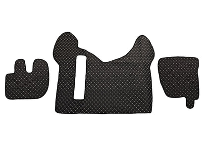 Tapis de sol en cuir synthétique (éco-cuir) noir – surpiqûres blanches adapté pour Renault Premium boîte automatique