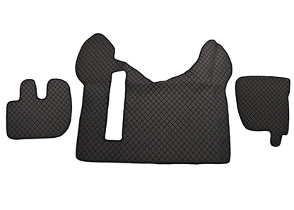 Tapis de sol en cuir synthétique (éco-cuir) – noir, surpiqûres grises, adapté pour Renault Premium