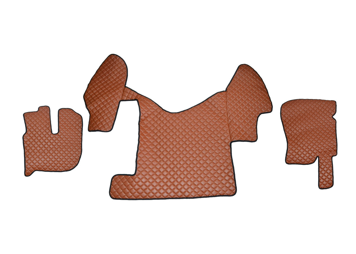 Jeu de tapis de sol en cuir synthétique (éco-cuir) marron – boîte manuelle, adapté pour Renault Premium