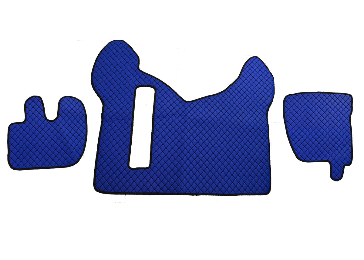 Tapis de sol en cuir synthétique (éco-cuir) bleu – adapté pour Renault Premium, surpiqûres bleues