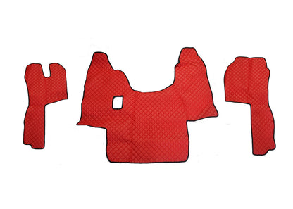 Tapis de sol en cuir synthétique (éco-cuir) rouge – adapté pour Scania R boîte manuelle 2004–2009
