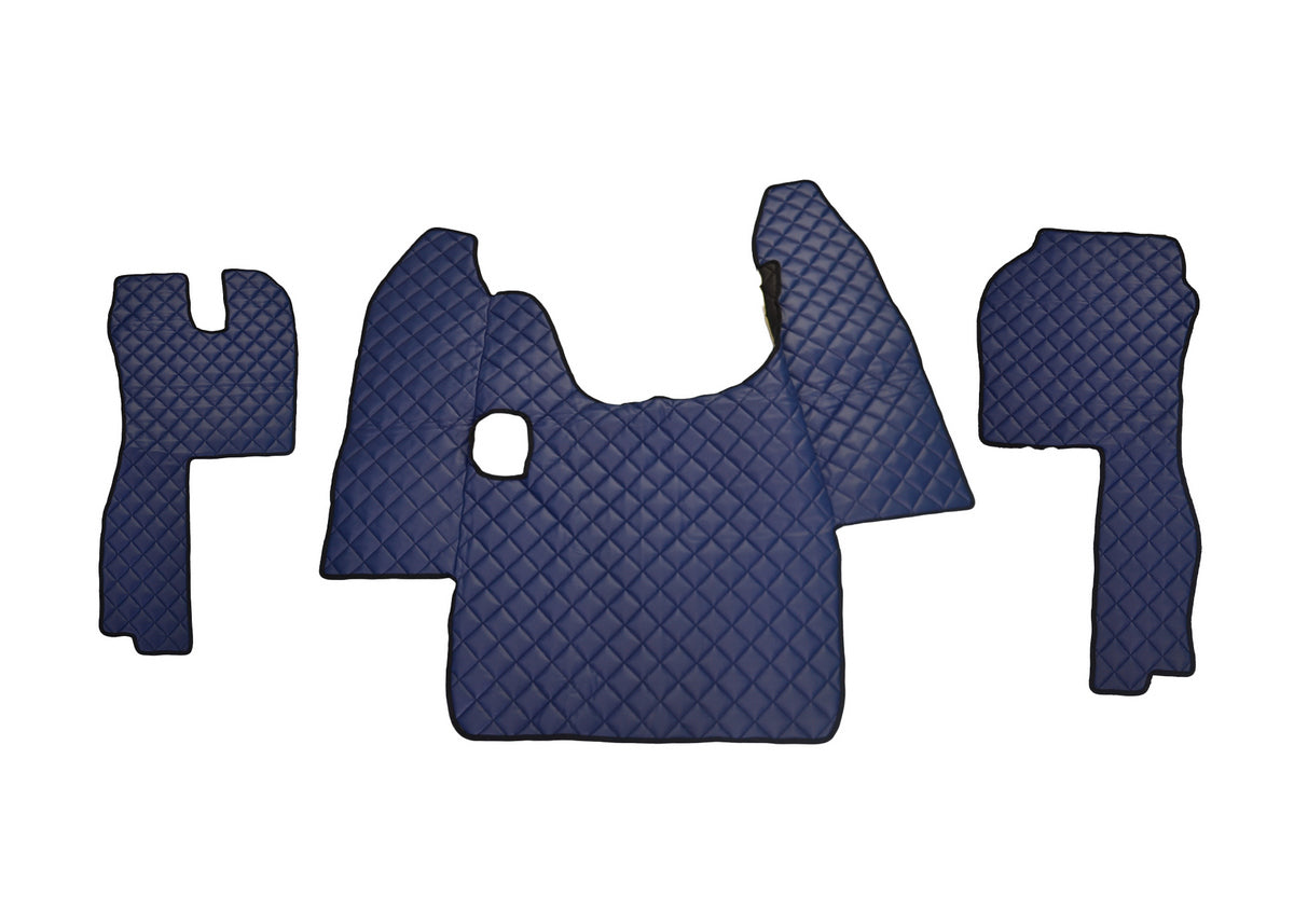 Μπλε πατάκια δαπέδου από τεχνητό δέρμα (eco leather) – κατάλληλο για Scania R με χειροκίνητο κιβώτιο ταχυτήτων, 2004–2009