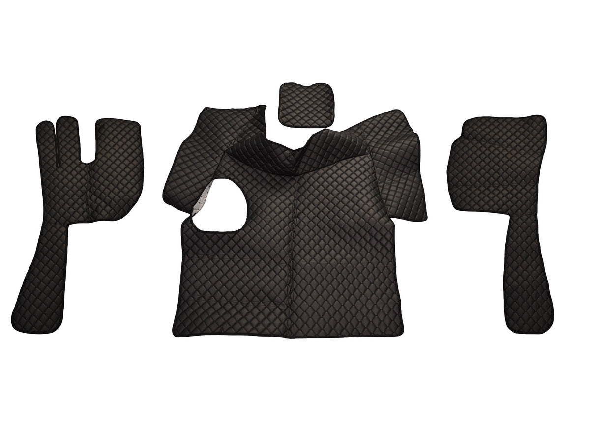 Schwarze Fußmatten aus Kunstleder (Eco-Leder) – geeignet für Scania R Schaltgetriebe 2013–2016