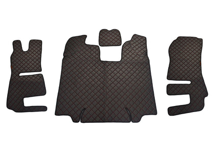 Tapis de sol en cuir synthétique (éco-cuir) noir – adapté pour Scania R 2013–2016, surpiqûres rouges