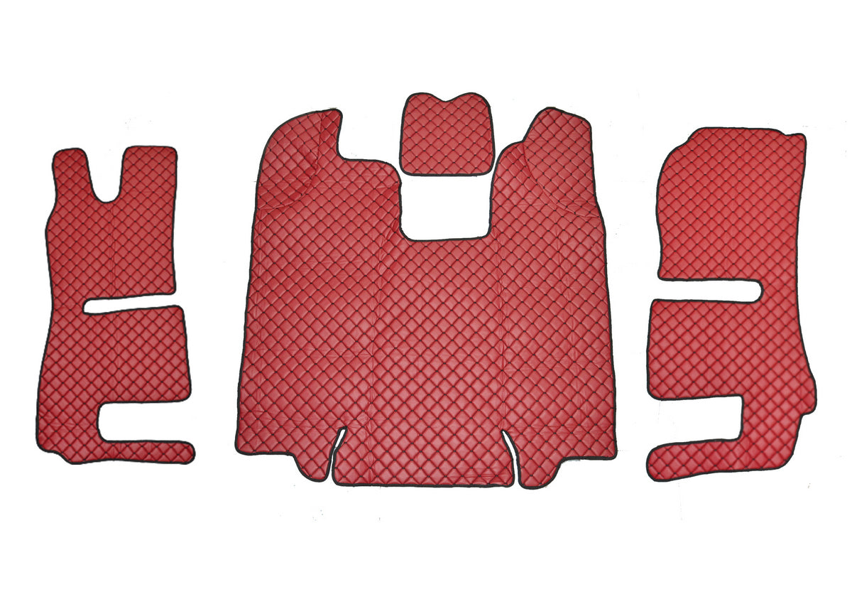 Tapis de sol en cuir synthétique (éco-cuir) bordeaux – adaptés pour Scania R 2013–2016, deux sièges sur suspension pneumatique