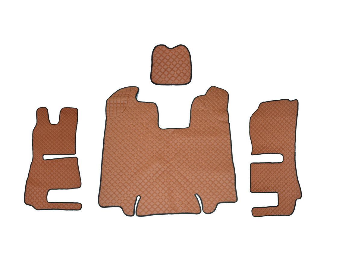 Tapis de sol en cuir synthétique (éco-cuir) marron – adapté pour Scania R 2013–2016, deux sièges à suspension pneumatique