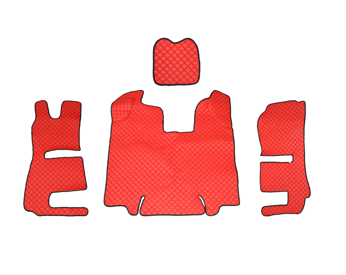 Tapis de sol en cuir synthétique (éco-cuir) rouge – adapté pour Scania R 2013–2016, deux sièges pneumatiques