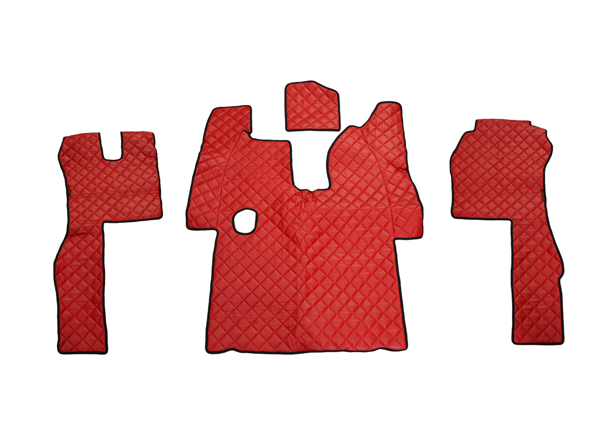 Κόκκινα πατάκια δαπέδου από τεχνητό δέρμα (eco leather) – κατάλληλο για Scania R χειροκίνητο 2013–2016