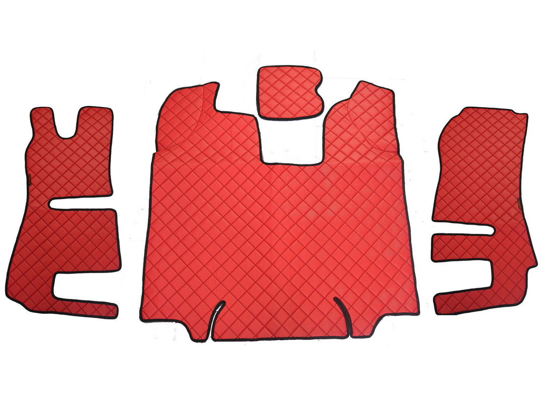 Tapis de sol en cuir synthétique (éco-cuir) rouge – adapté pour Scania R 2013–2016, antidérapant