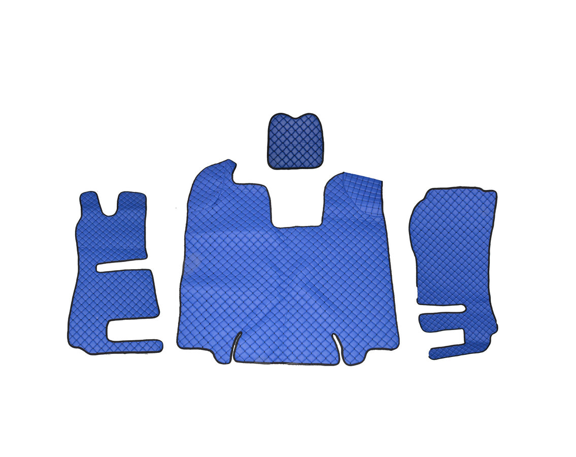 Tapis de sol bleu en cuir synthétique (éco-cuir) – adapté pour Scania R 2013–2016, surpiqûres bleues