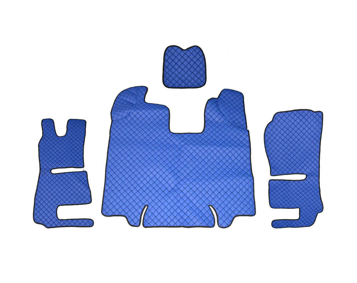 Tapis de sol en cuir synthétique (éco-cuir) bleu – adapté pour Scania R 2013–2016, deux sièges sur suspension pneumatique
