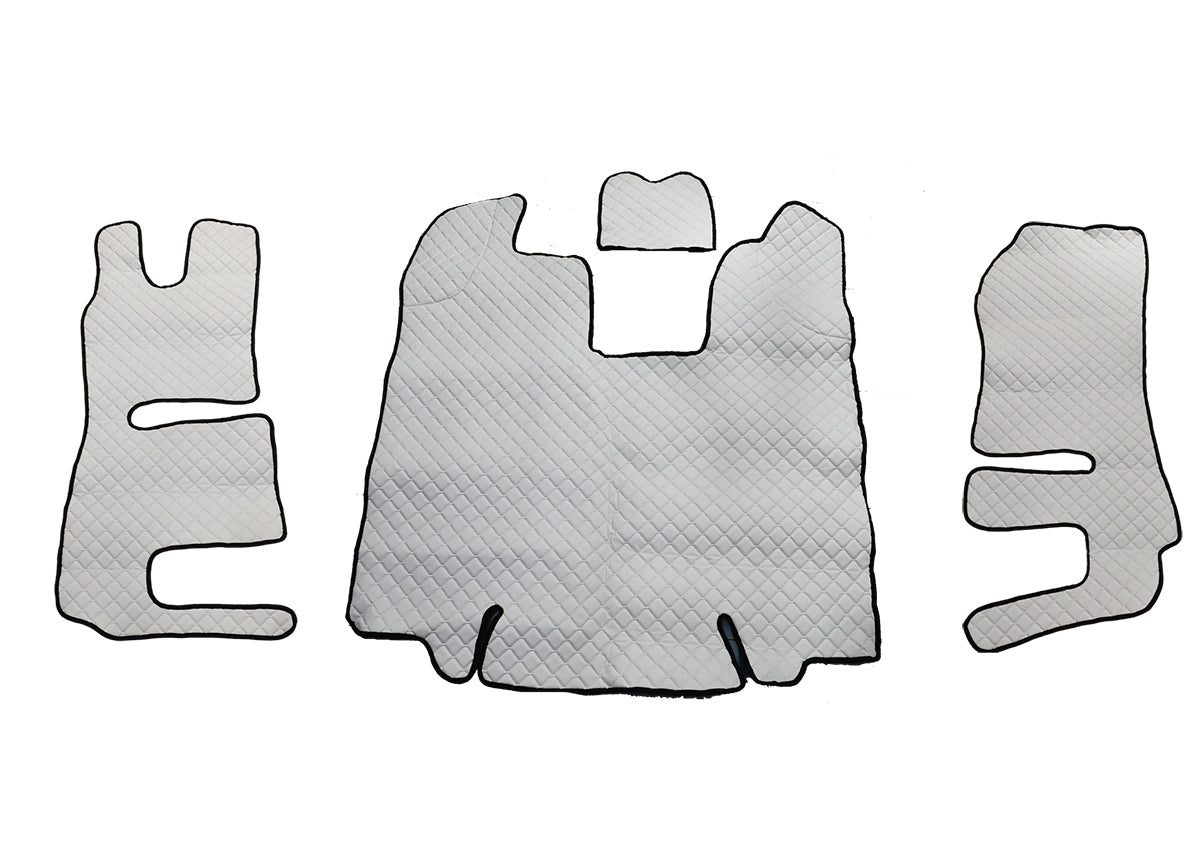 Λευκά πατάκια δαπέδου από τεχνητό δέρμα (eco leather) – κατάλληλο για Scania R 2013–2016, χαμηλή θέση