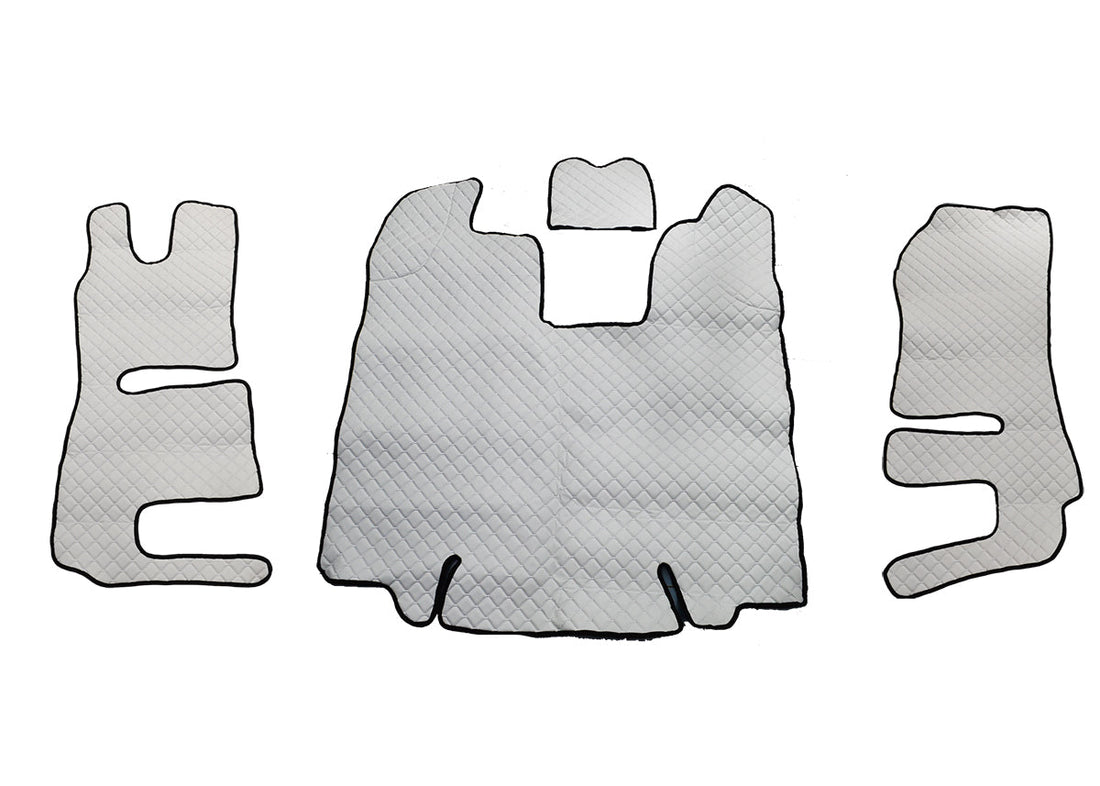 Λευκά πατάκια δαπέδου από τεχνητό δέρμα (eco leather) – κατάλληλο για Scania R 2013–2016, χαμηλή θέση