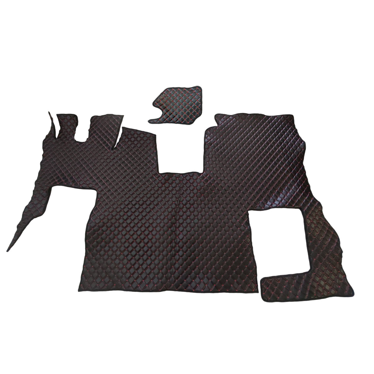 Tapis de sol en cuir synthétique (éco-cuir) noir – surpiqûres rouges, adapté pour Scania S 2020+ avec siège passager rabattable