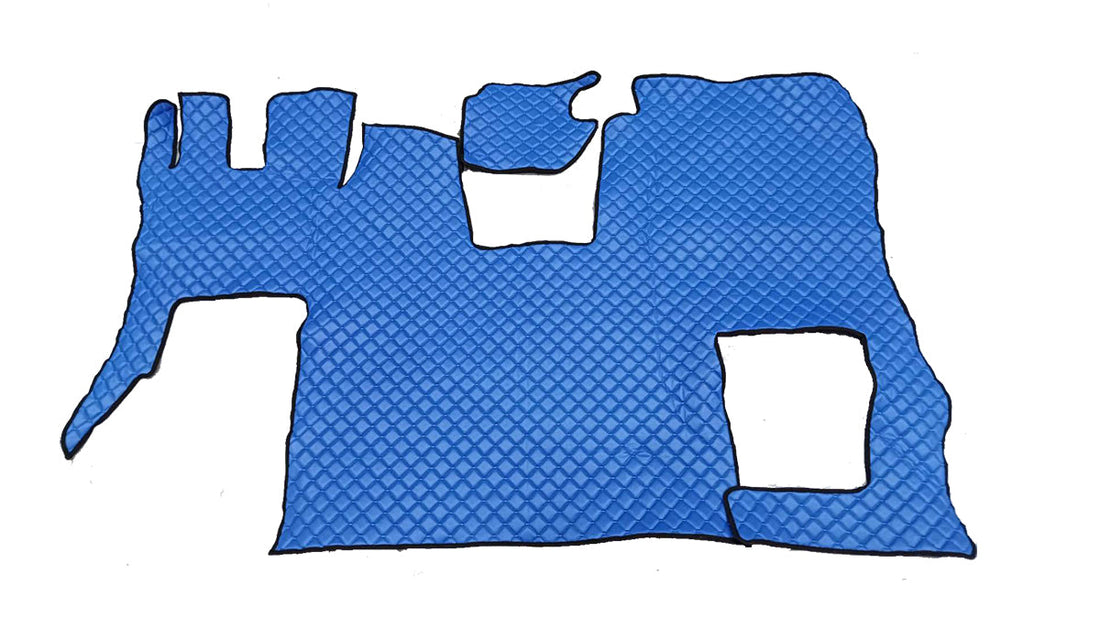 Сини кожени подови стелки, подходящи за Scania S 2020+ със сгъваема седалка на пасажера