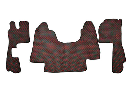 Tapis de sol en cuir synthétique (éco-cuir) noir – adapté pour Scania G420 2010–2013, surpiqûres rouges