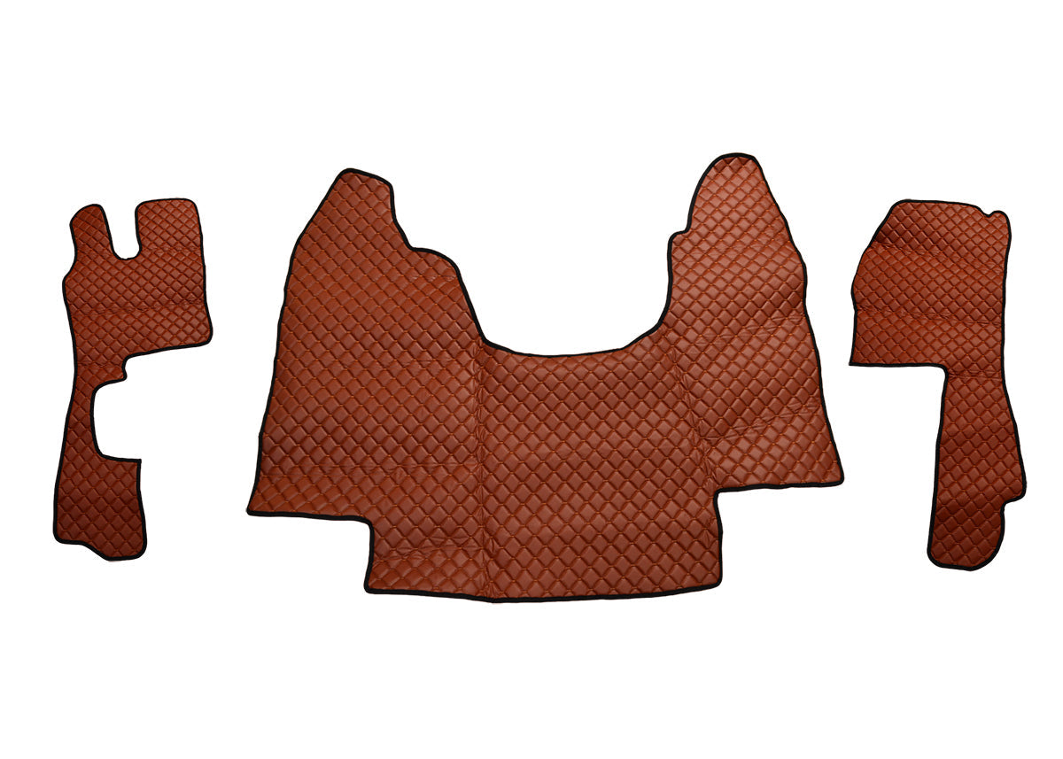 Tapis de sol en cuir synthétique (éco-cuir) marron – adapté pour Scania G420 2010–2013, position basse