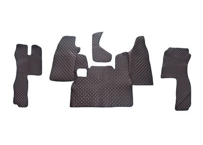 Tapis de sol en cuir synthétique (éco-cuir) noir – adapté pour Scania L, surpiqûres rouges