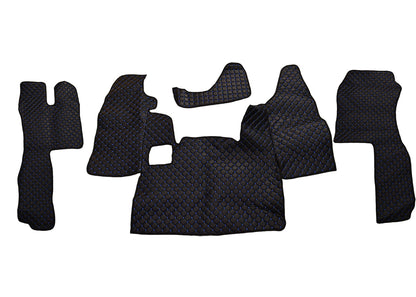 Tapis de sol en cuir adaptés pour Scania L – Noir avec surpiqûres bleues
