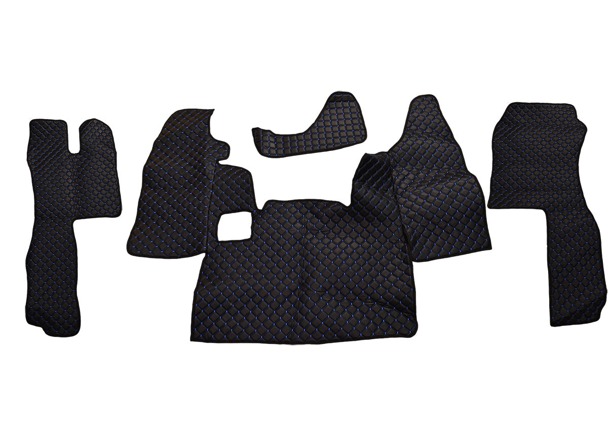 Tapis de sol en cuir adaptés pour Scania L – Noir avec surpiqûres bleues