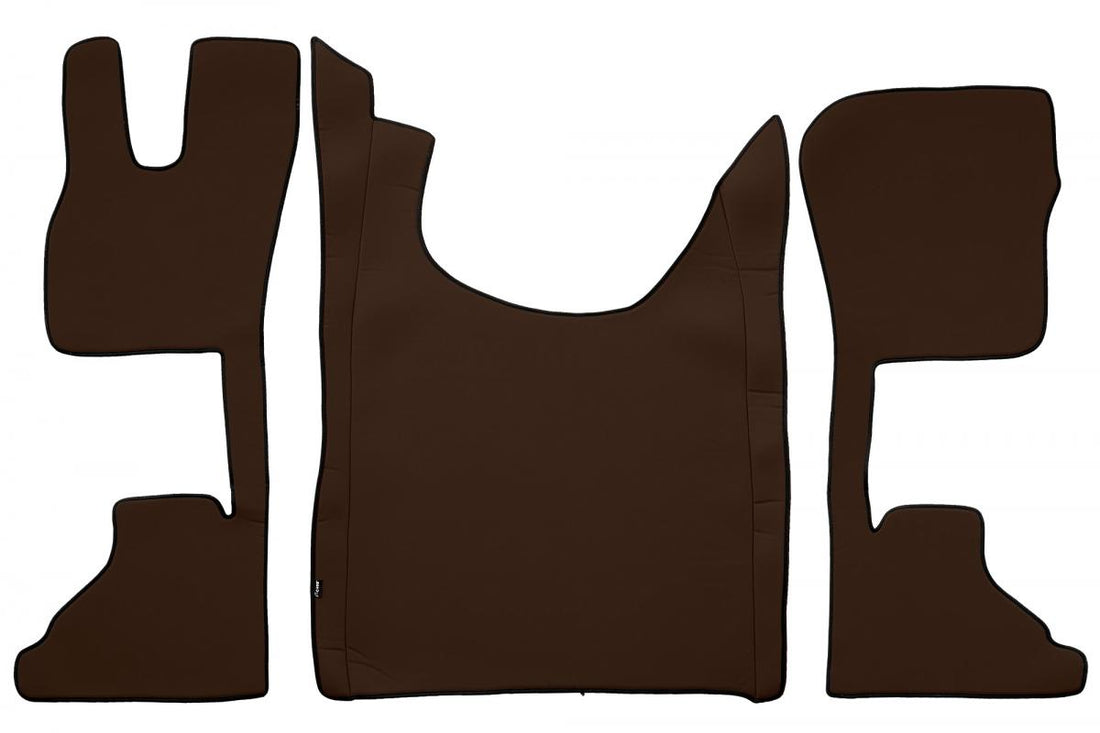 Jeu de tapis de sol en cuir marron – adapté pour DAF XG 2021+, 3 pièces, siège passager à suspension pneumatique, finition lisse