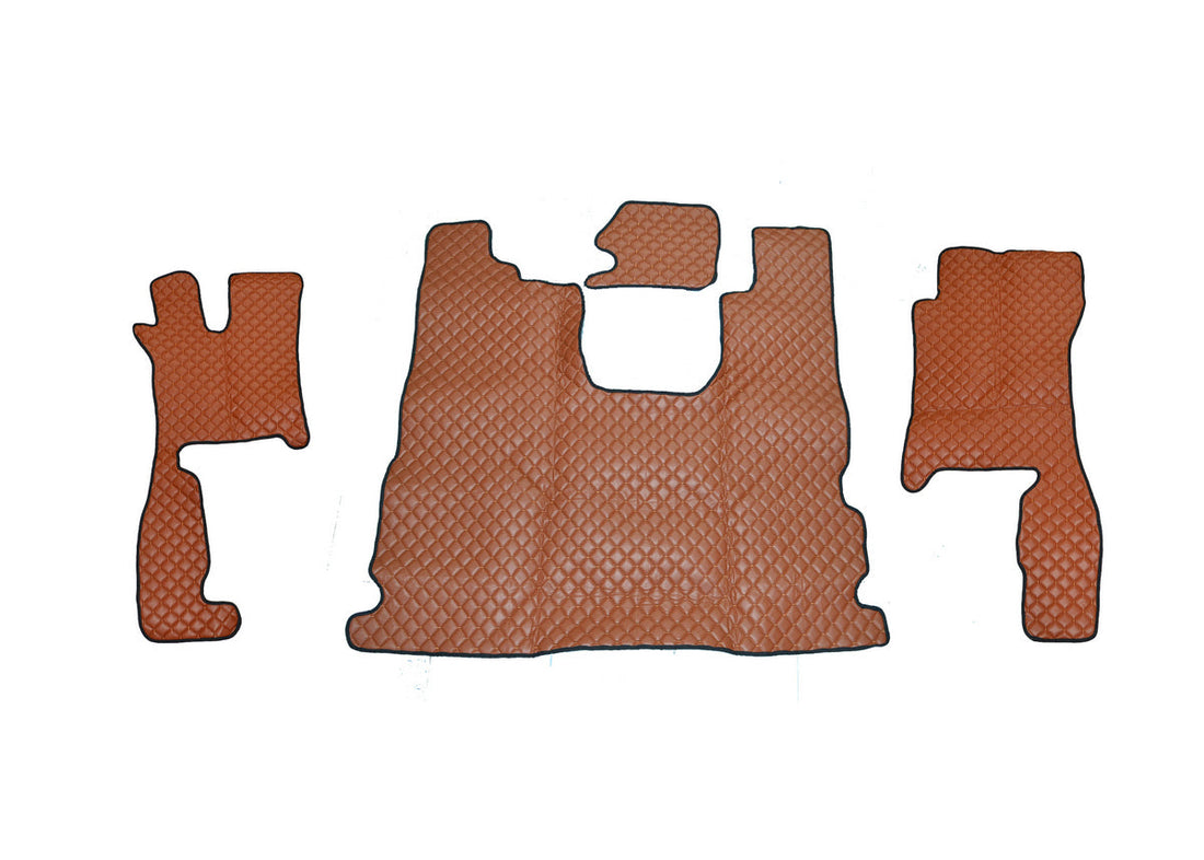 Tapis de sol en cuir synthétique (éco-cuir) marron – adapté pour Scania R 2016+, surpiqûres marron