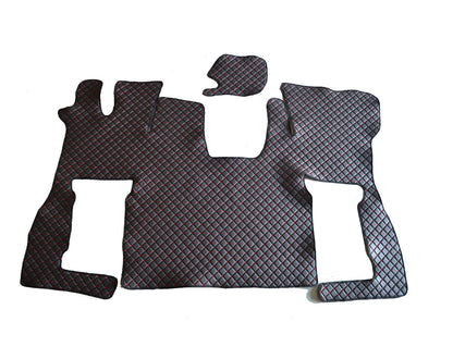 Tapis de sol en cuir synthétique (éco-cuir) noir – adapté pour Scania S 2016+, surpiqûres rouges