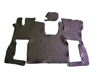 Tapis de sol en cuir synthétique (éco-cuir) noir – adapté pour Scania S 2016+, surpiqûres jaunes