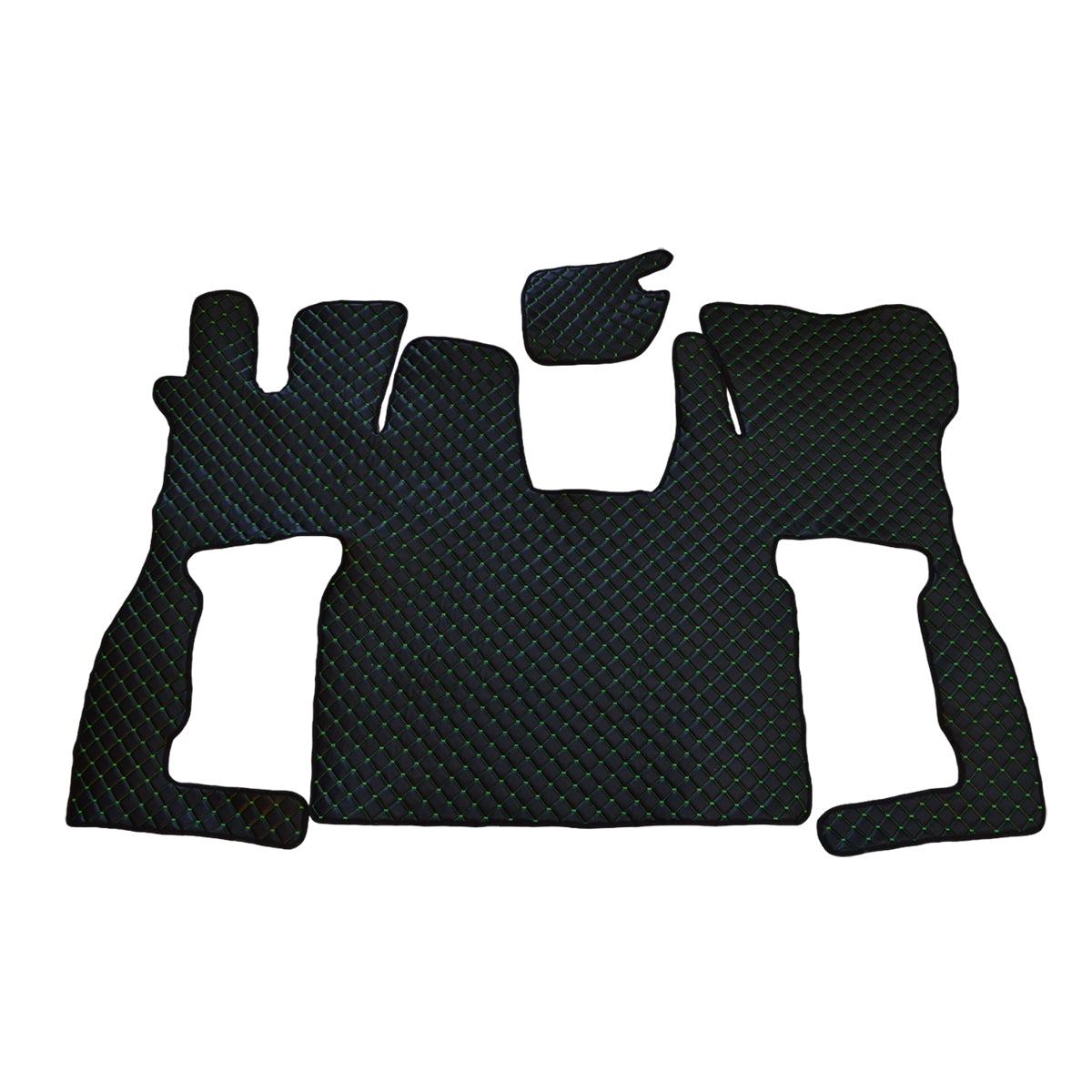 Tapis de sol en cuir synthétique (éco-cuir) noir – adapté pour Scania S 2016+, surpiqûres vertes